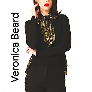 VERONICA BEARD.EUC.Merino Wool & Silk Concord Mixed Media Sweater.Black & Gold.M
